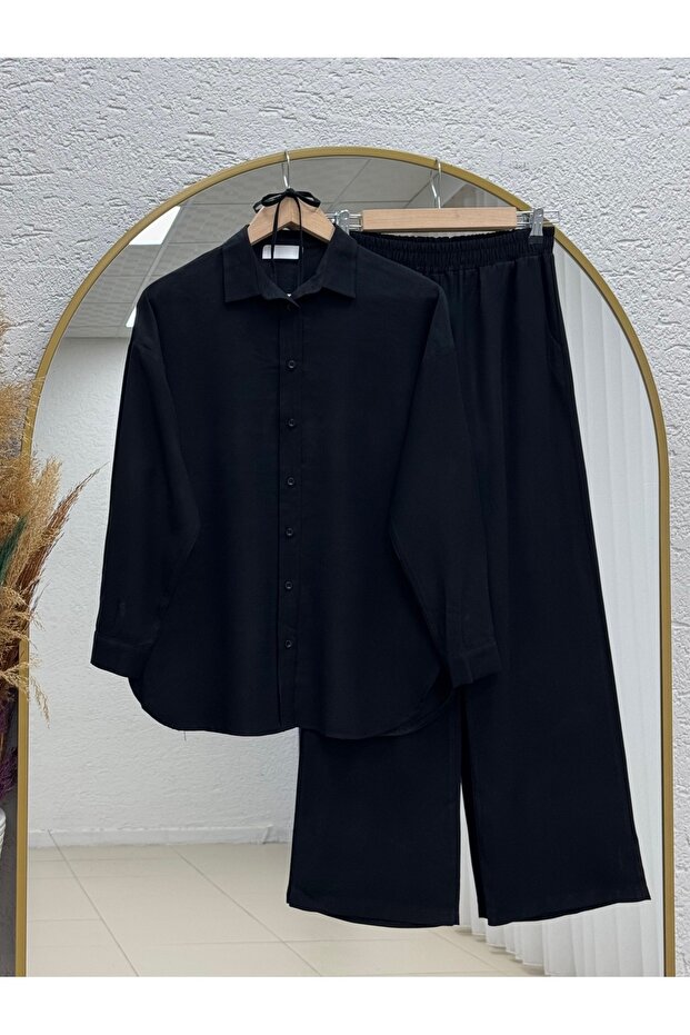 Şahnaz Shirt and Tie Pants Set-Gs376 Black