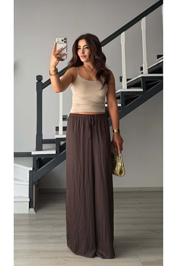 Bitter Brown Draped Satin Trousers