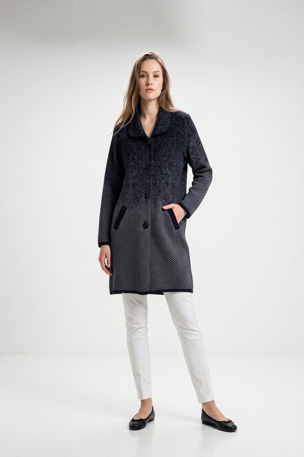 Women's Side Pocket Patterned Cardigan Gray