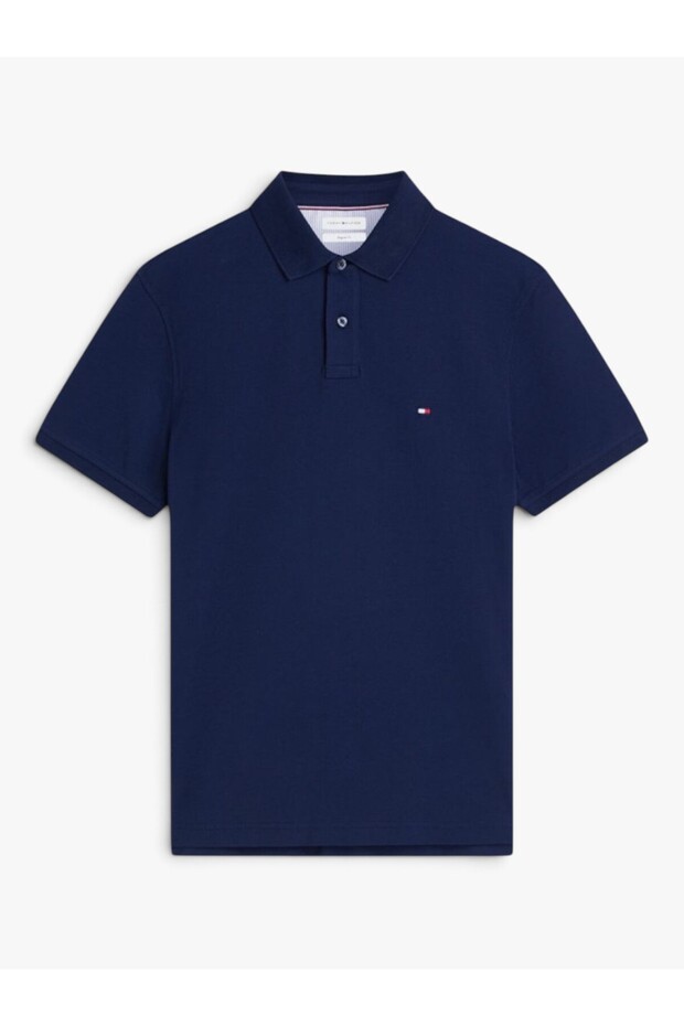 Men's Woven Polo Collar Short Sleeve Casual Blue T-Shirt