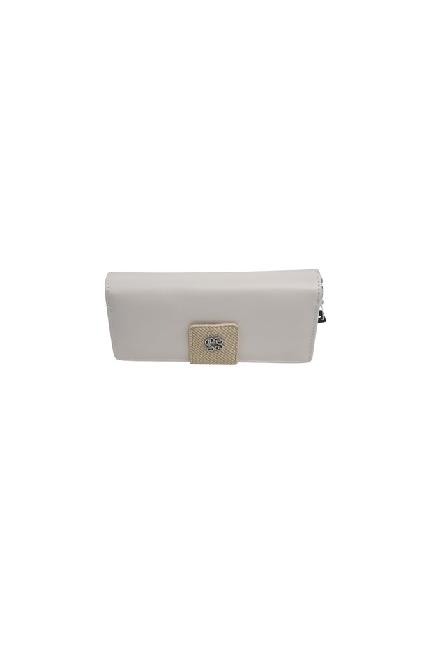 Duki Daso Off-White Women's Multi-Compartment Faux Leather Wallet with Snap Fasteners and Zipper, Card Holder | Summer N421