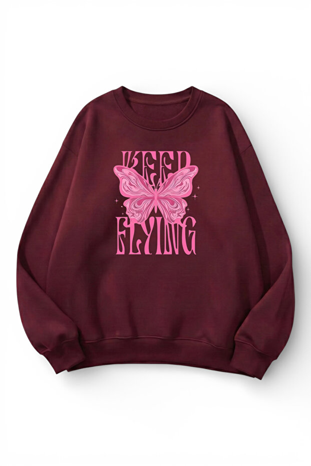 Unisex Soft Textured Keep Flying Printed Design Oversize 3 Thread Crew Neck Sweatshirt