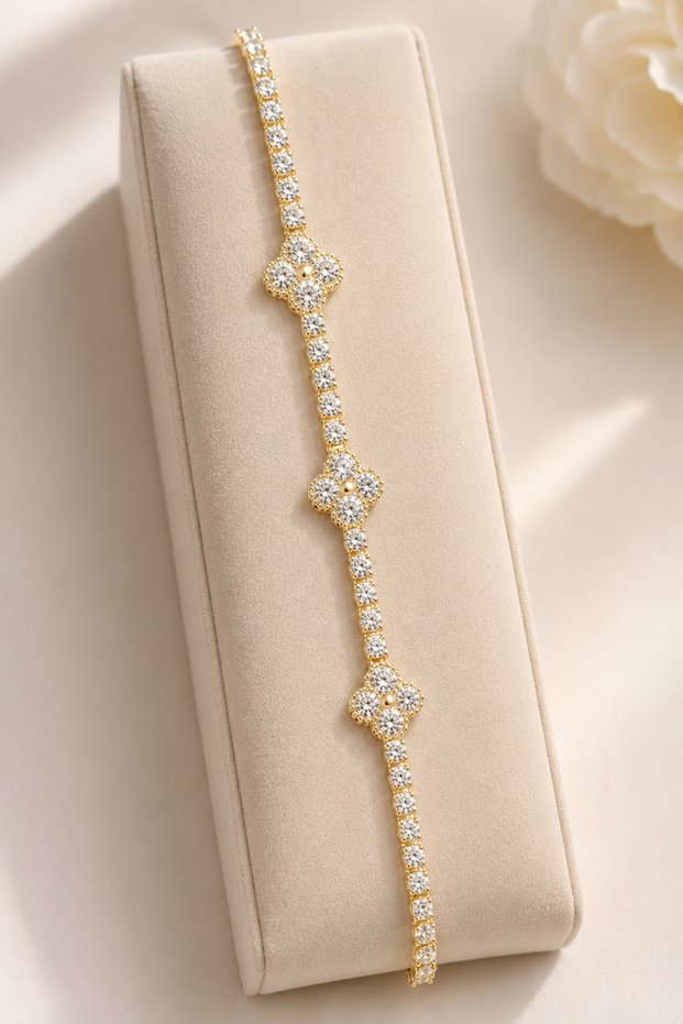Zircon Stone Non-Tarnish Gold Color Women's Steel Bracelet