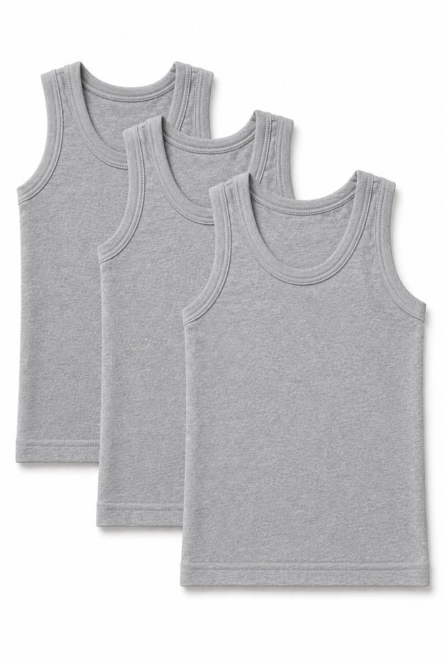 Children's 3-Piece Undershirt 100% Cotton Black White Gray Soft Breathable Daily Underwear 2-14 Years
