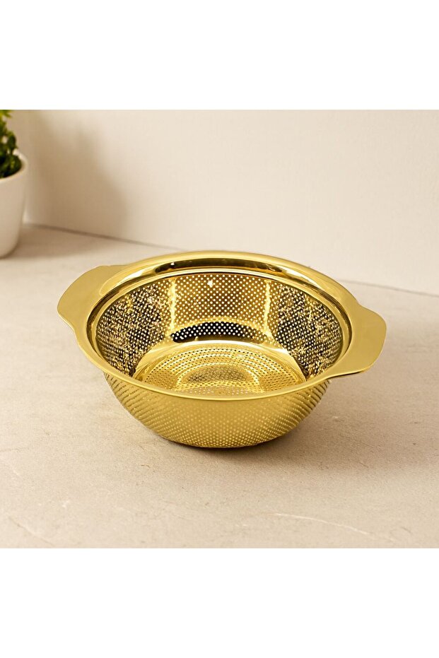 Stainless Steel Strainer 23 cm - with Basket and Gold Handle