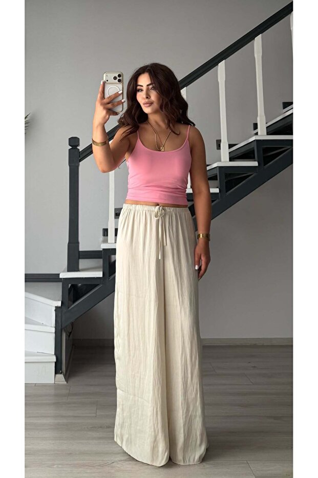 Cream Draped Satin Trousers