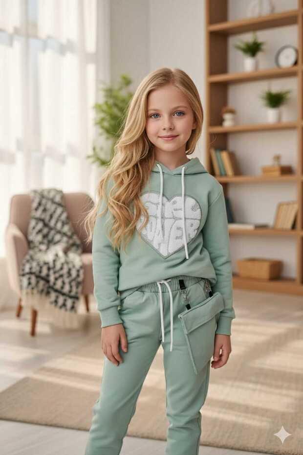 2-Piece Set Heart-Embroidered Strap Pocket with 2 Straps, Full Lycra