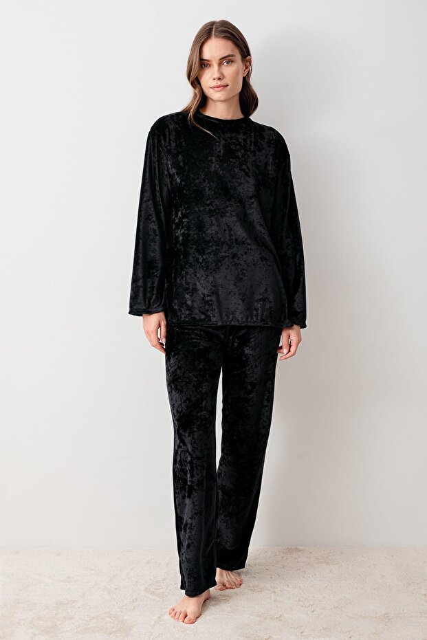 Long Sleeve Flexible Soft Viscose Velvet Pajama Set