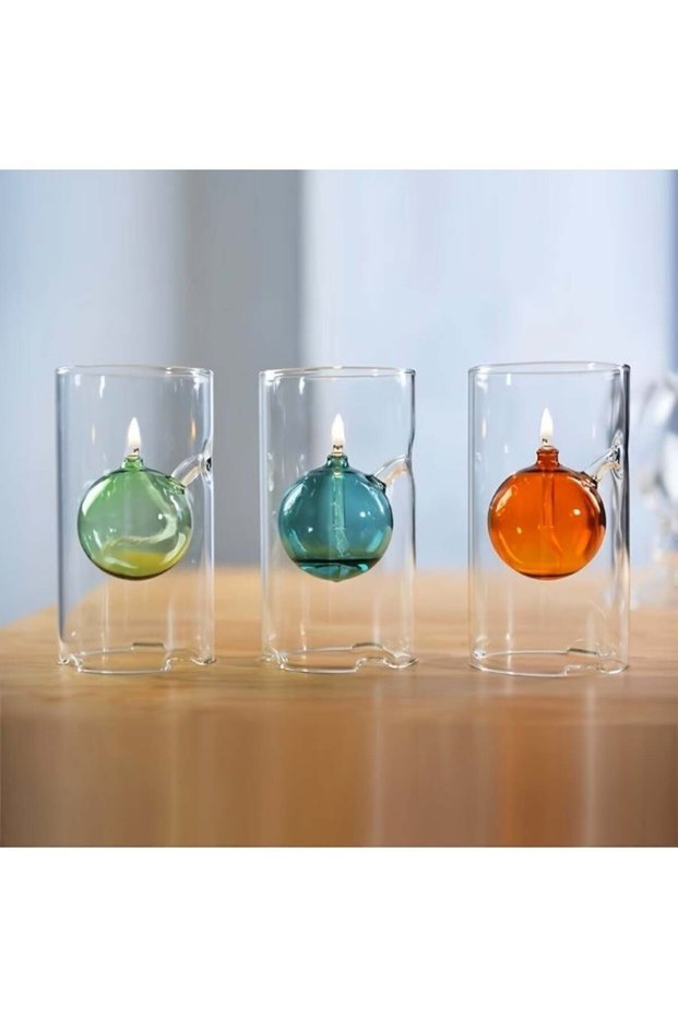 Hand-Blown Glass Paraffin Oil Lamp – Vintage-Inspired Clear Glass Lantern with Permanent Fiberglass Wick – Refillable & Smokeless Decorative Table Lamp for Home Decor, Weddings & Gifting