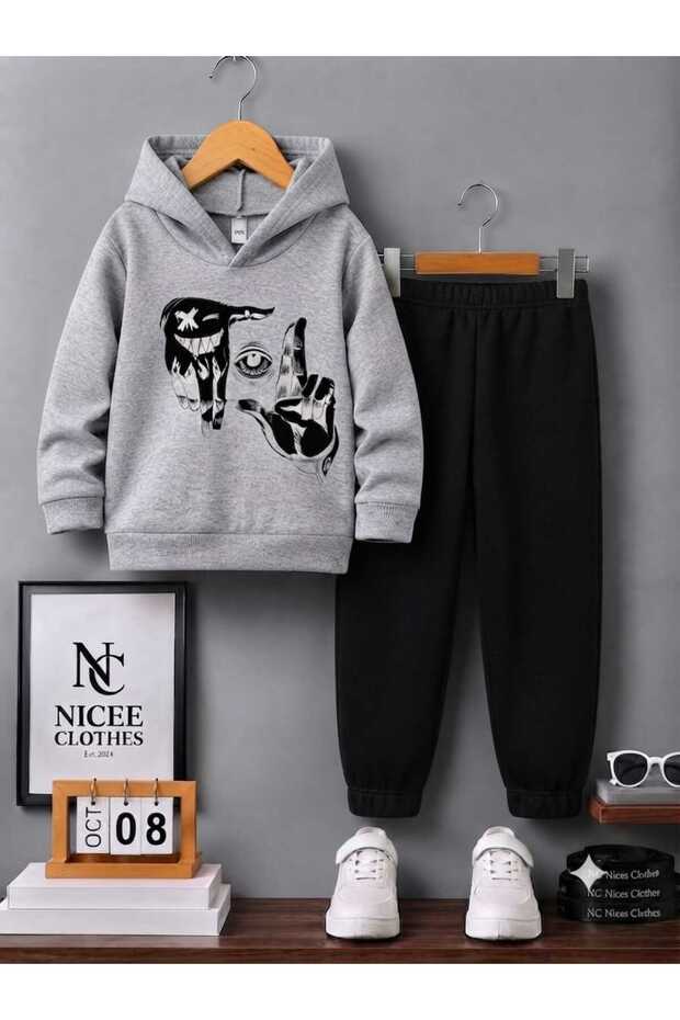 Children's Tracksuit Set Unisex (Black with Eye between the Hands Winter Print)