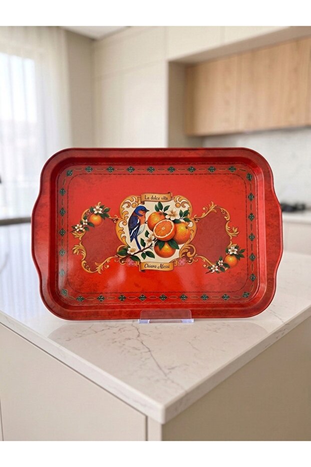 Chiara Alessi La Dolce Vita Patterned Luxury Metal Presentation Tray - Durable & Vibrant Printed Coffee Serving Tray