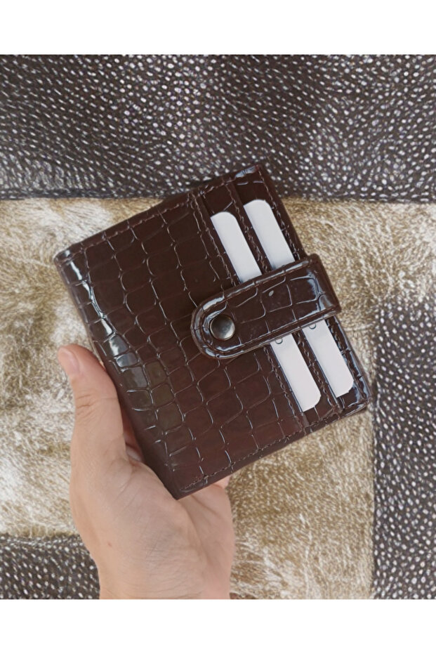 Women's Coffee Croco Pattern Slim Small Model 10 Card Holder Wallet 1