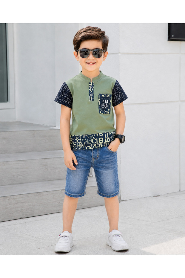 Hooded Set with Denim Shorts
