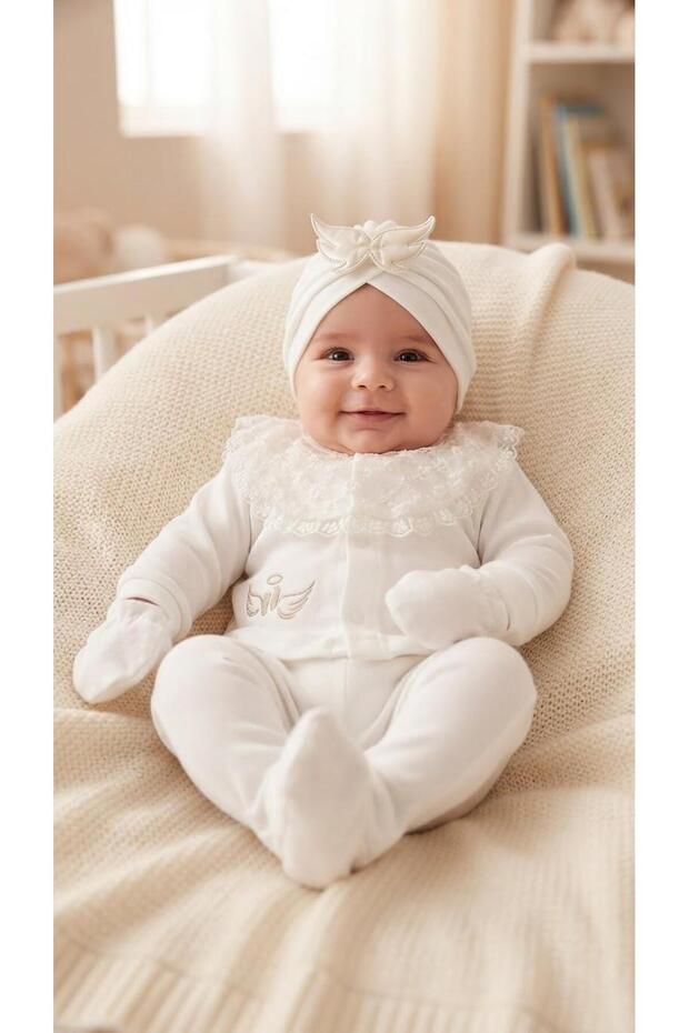 Minizyn 2027 White Angel Wing Newborn Hospital Release 5-Piece Bodysuit Set'0-3 Months'