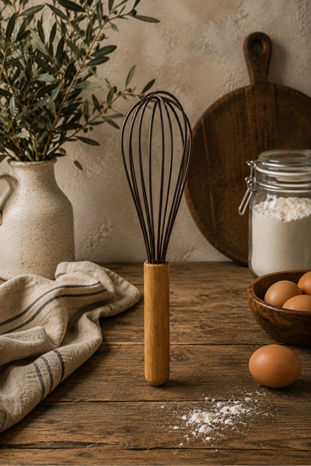 Bamboo Handle Silicone Whisk Brown 24 cm