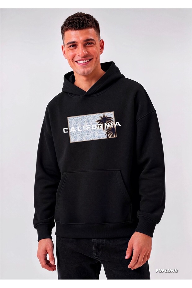 California Desen Palmiye Basic Oversize Men's Hooded Sweatshirt