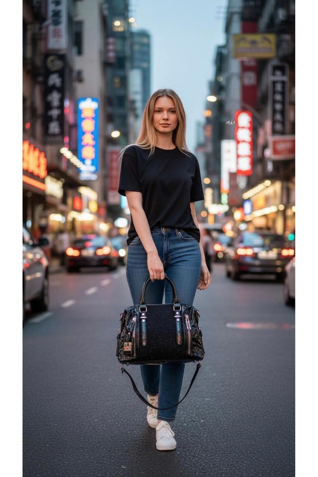 Imported Shiny Leather Large Size Long Strap Women's Bag 27383