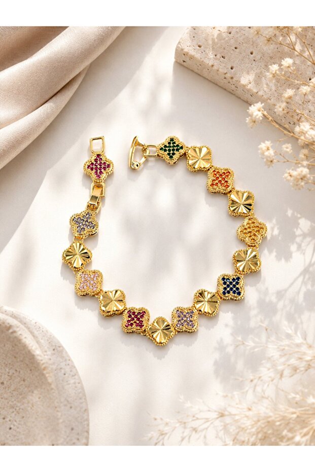 Brass Vip Series Clover Zircon Stone Women's Bracelet Adjustable