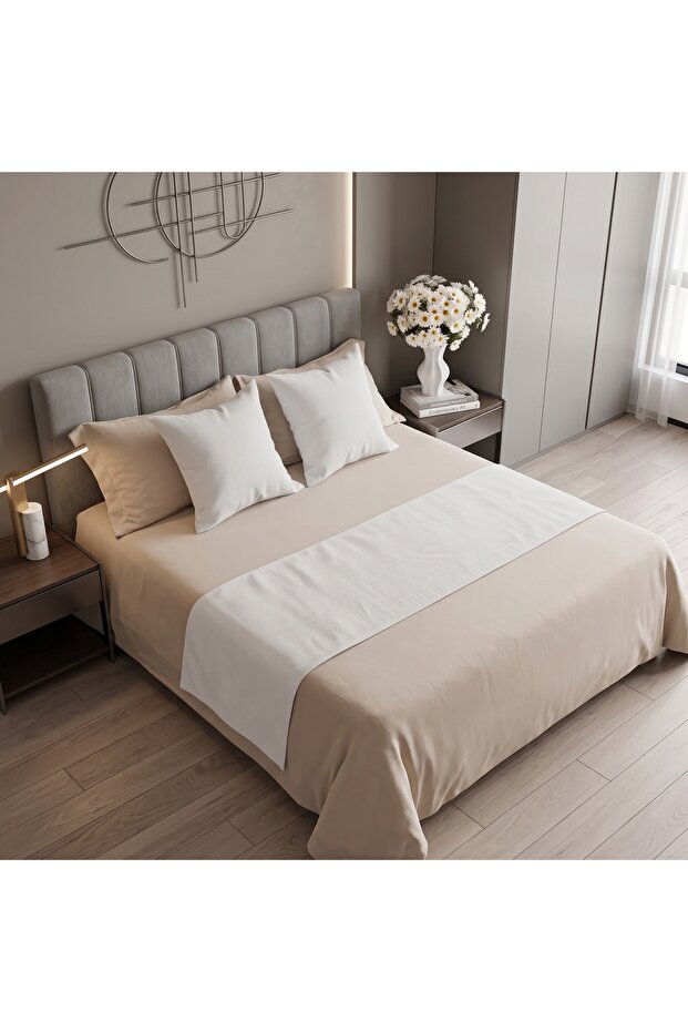 White Single Linen Runner and Pillowcase Set - 3 Piece Bedspread Set