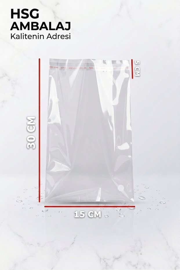 15X25+5Cm. (15*30) 100 Pieces - Transparent Tape Adhesive Opp Gelatin Bag