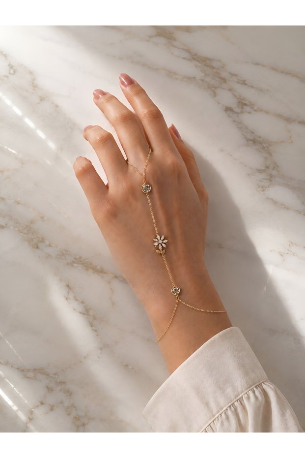 Steel Gold Daisy Motif Zircon Stone Shahmeran