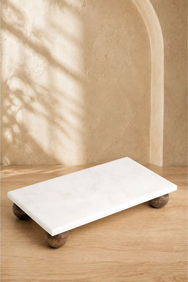 Natural Rectangular Marble Wooden Leg Presentation Stand L 15X30
