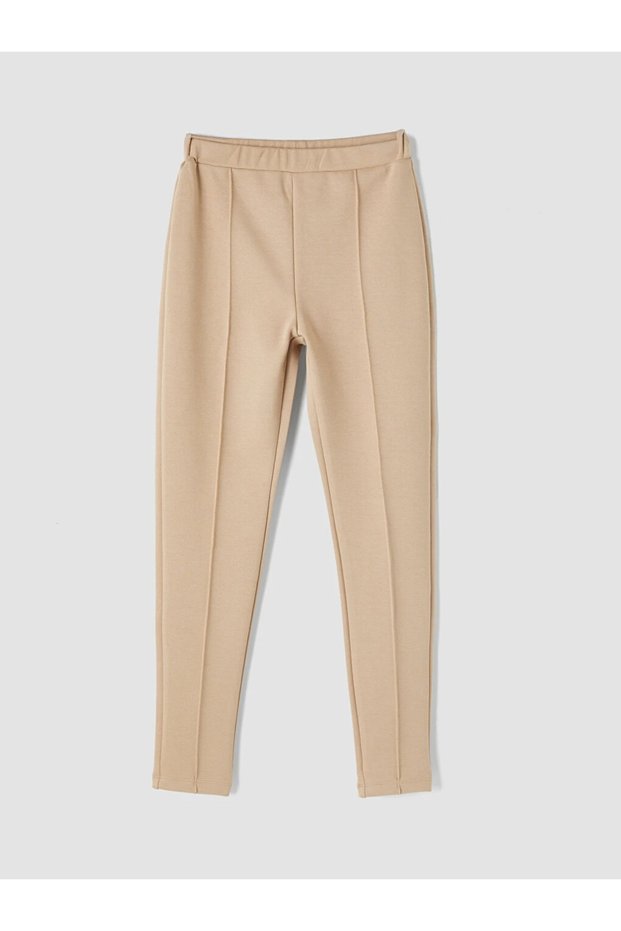 Lcw Kids Beige Stitching Detailed Girls' Leggings Pants