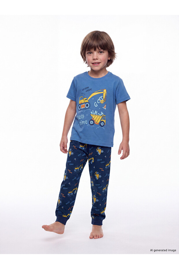 Crew Neck Printed Boys' Pajama Set