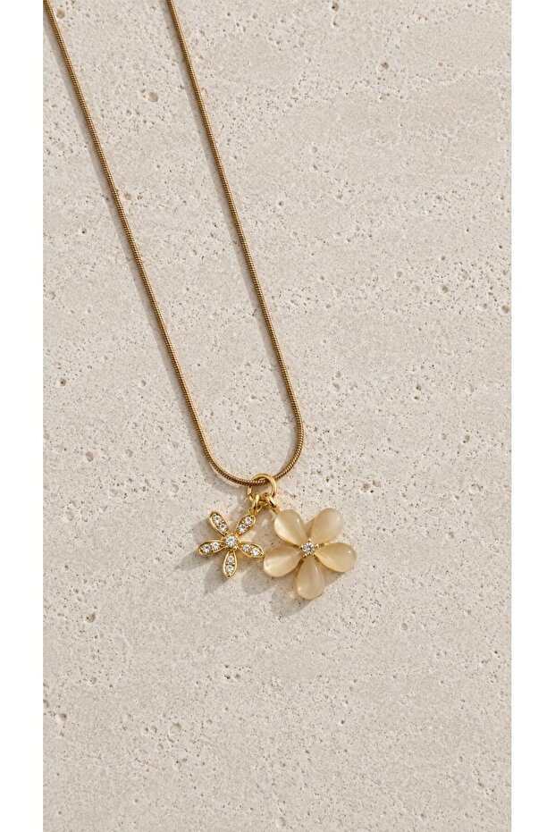 Double Flower Figured Charm Necklace | Gold & Silver | Women's Gift Necklaces & Accessories