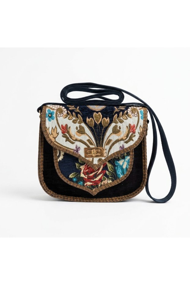 Ethnic Patterned Tapestry Woven Shoulder Bag (20X20 cm) - Classic Women's Bag with Locking Strap