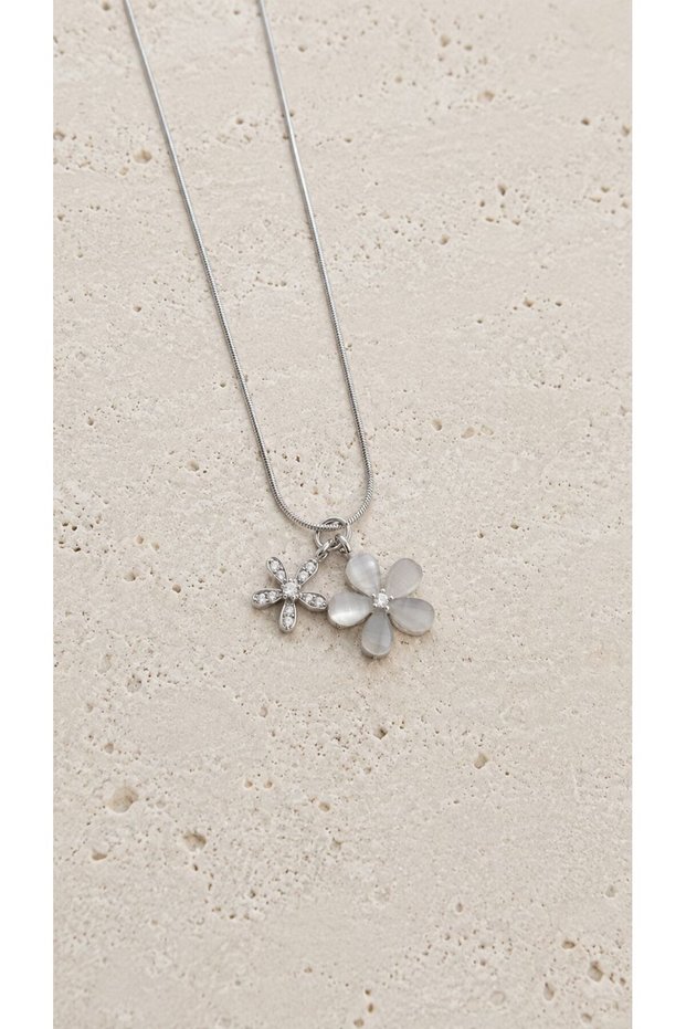 Double Flower Figured Charm Necklace | Gold & Silver | Women's Gift Necklaces & Accessories