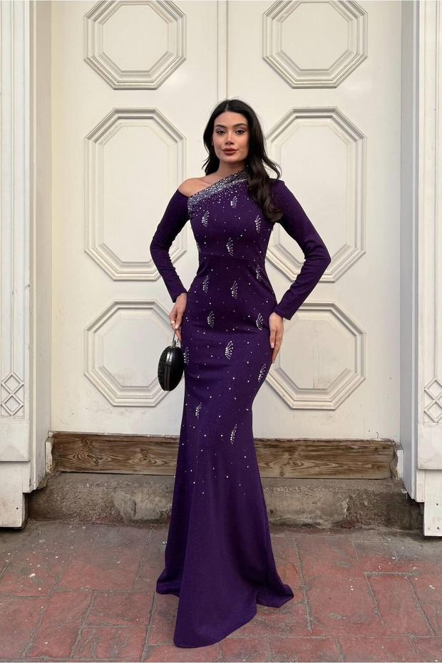Crepe Fabric One Shoulder Evening Dress