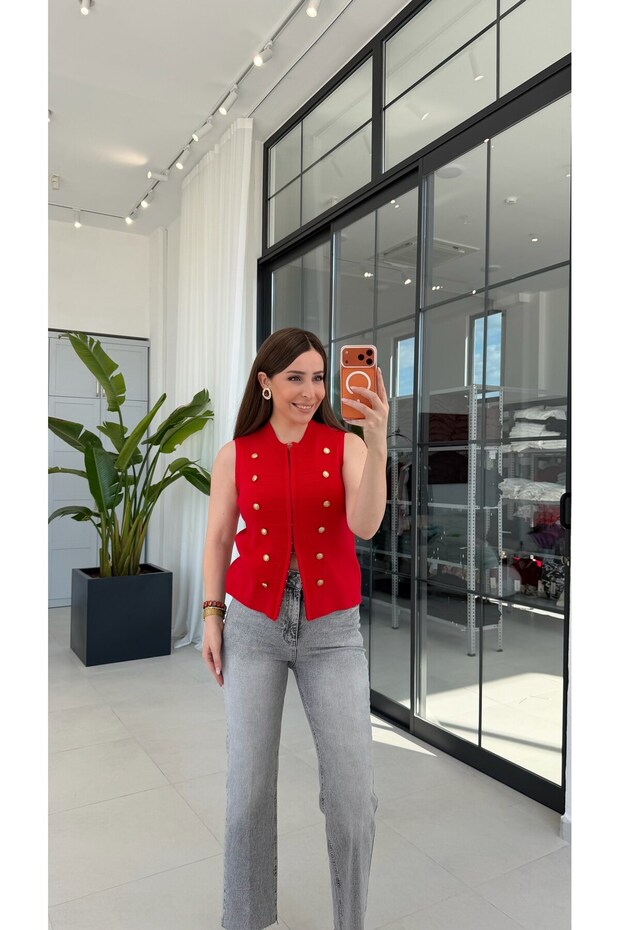 Hook Closure Knitwear Red