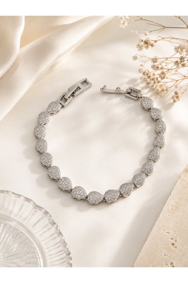 Vip Series Brass Zircon Stone Silver Color Drop Model Bracelet