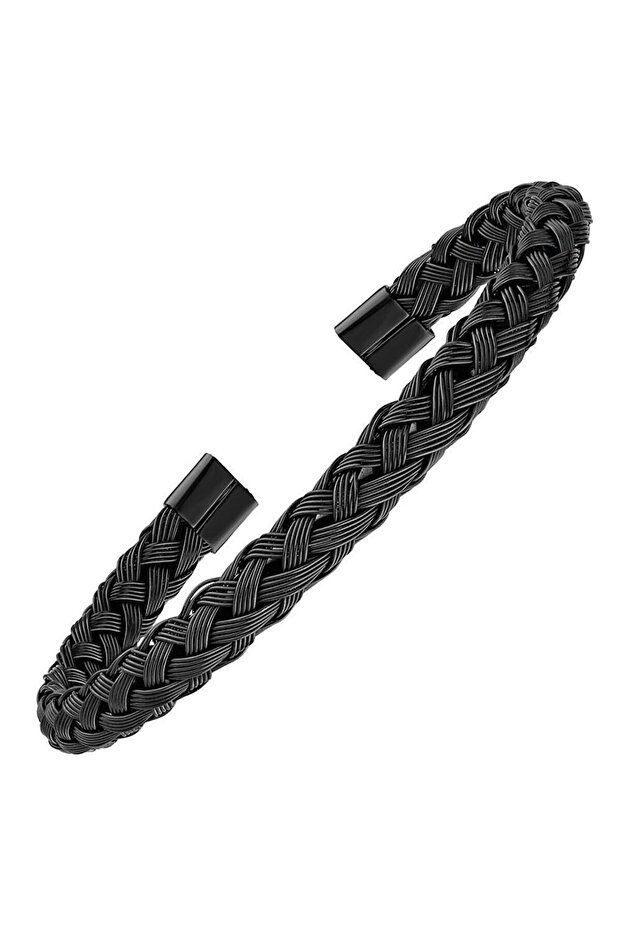 Gray Braided Handcuff Steel Men's Bracelet