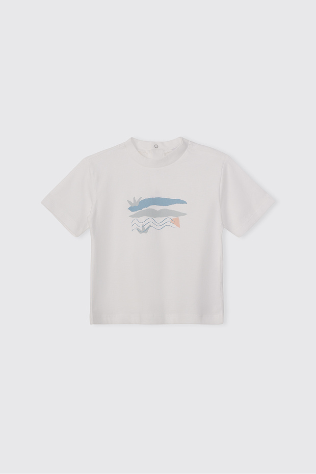 Baby Boy Printed Short Sleeve White T-Shirt