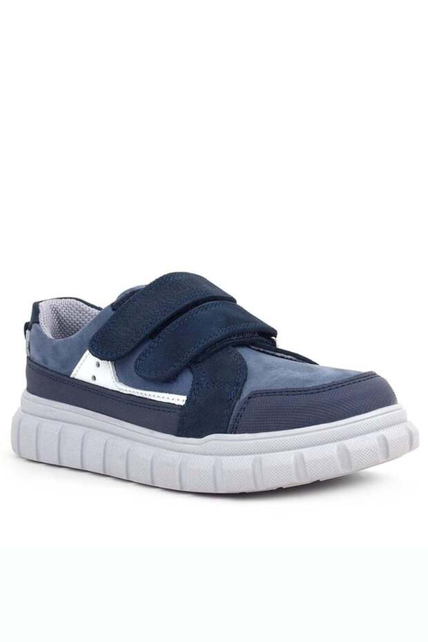 Rakerplus 4506-Blm Navy Blue White 100% Genuine Leather Velcro Children's Daily Sports School Shoes