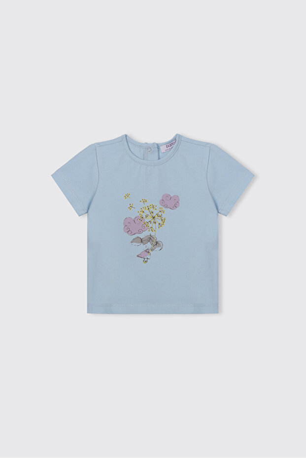 Baby Girl Printed Short Sleeve Blue T-Shirt