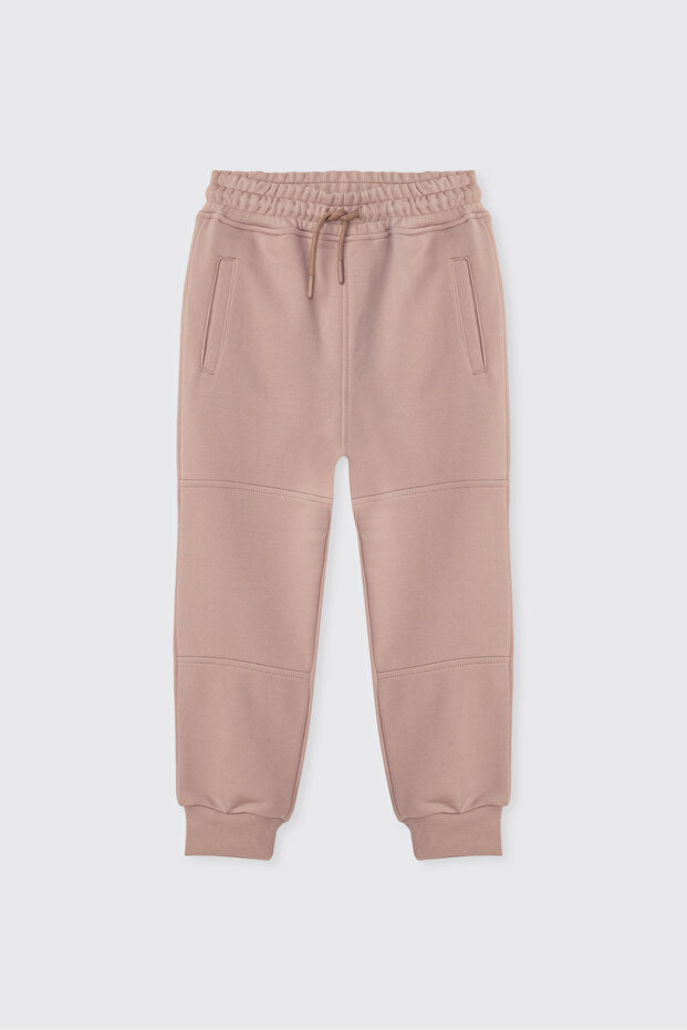 Boy's Beige Sweatpants with Elastic Waist