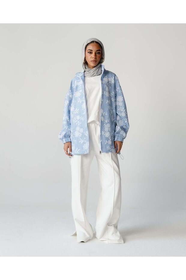 Sky Blue Embroidered Denim Set