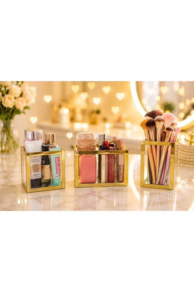 Ghost Gold 3-Piece Set Organizer Makeup Material Glass Box