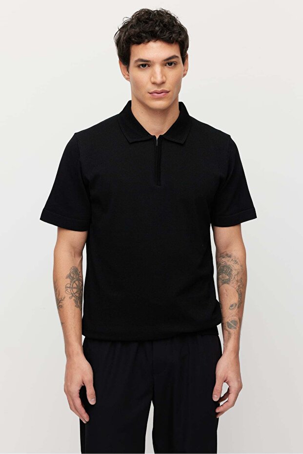 Men's Invisible Zipper Pack Collared Knitwear T-Shirt