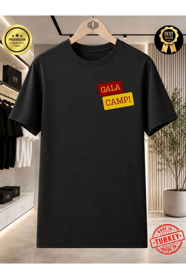 Unisex Women Men Regular 100% Cotton Printed Crew Neck Short Sleeve T-Shirt Black-Yellow-Red Gala Camp