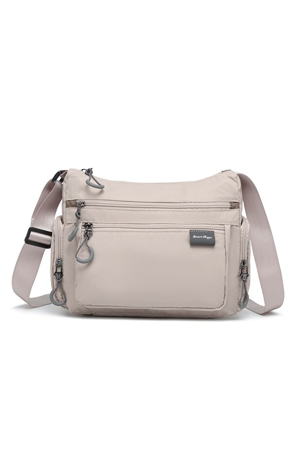 Beige Medium Size Multi-Pocket Waterproof Ultra Light Fabric Women's Crossbody Bag