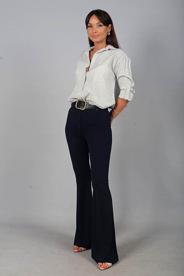 Women's Spanish Flare Lycra Crepe Trousers with Waist Belt