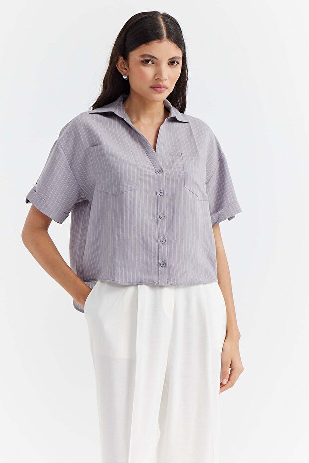 Women's Pocket Detailed Striped Shirt