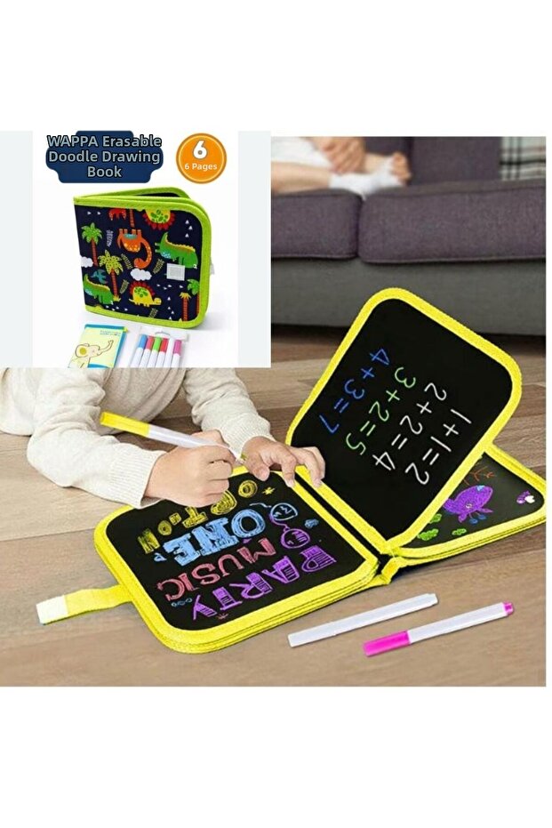 Erasable Magic Doodle Drawing Pad Cloth Book 6 Pages Children's Doodling Book with Pen and Erasing Cloth Gift