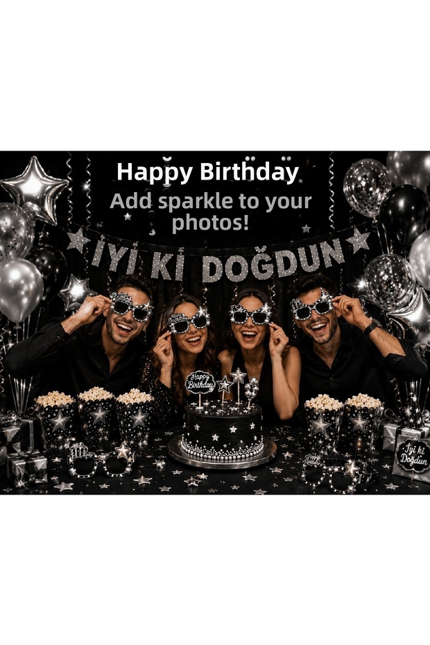 Birthday Decoration Set Gold and Silver Stars |   Happy Birthday Party Set |   Gold and Silver Star Decoration |   3D Glasses Cake Decoration Corn Box Birthday Party Set Ornament