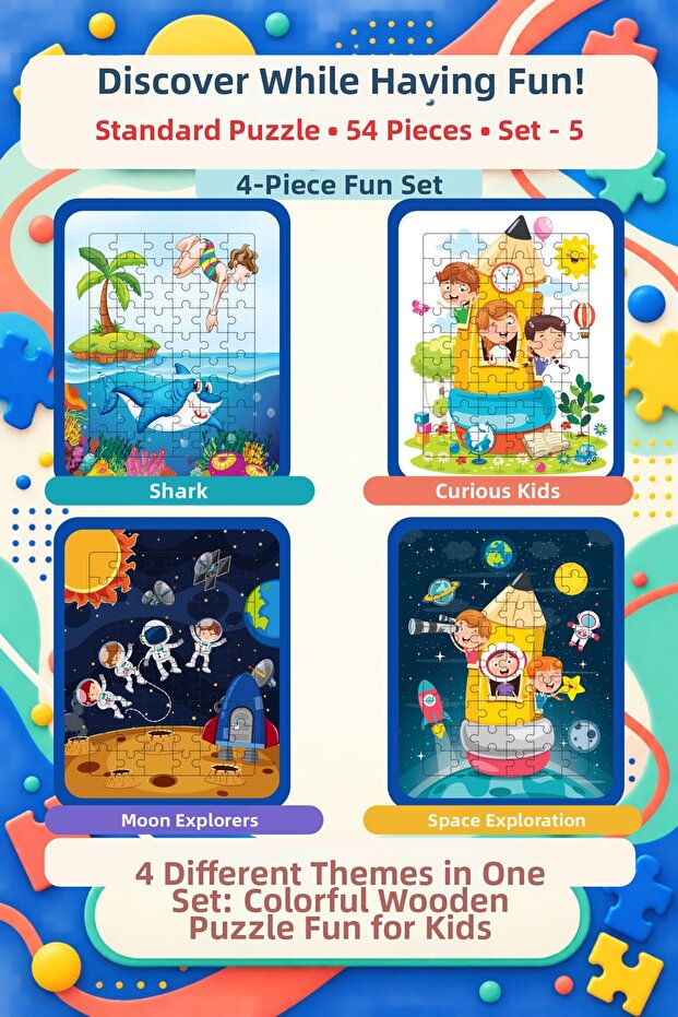 54 Piece Montessori Educational Wooden Puzzle Set of 4 - Motor Skills Developmental Children's Puzzle (Set-5)