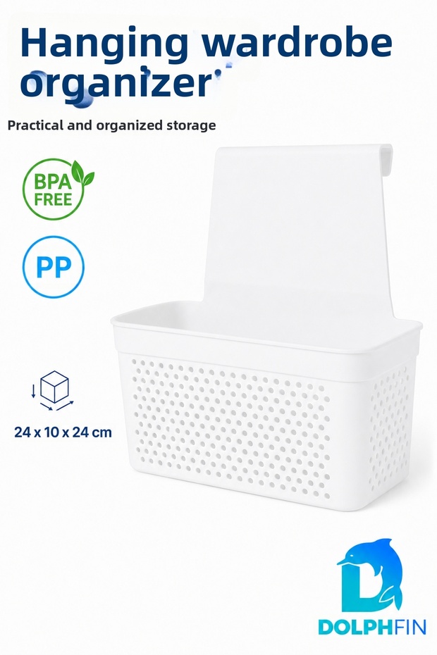 Hanging Cabinet Organizer 24X10X24 cm White Pp Back-Opening Kitchen Bathroom Organizer Basket